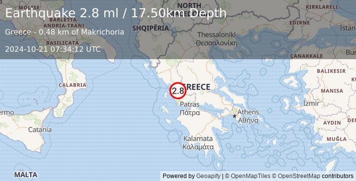 Earthquake GREECE (2.8 ml) (2024-10-21 07:34:12 UTC)