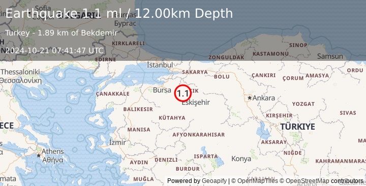 Earthquake WESTERN TURKEY (1.1 ml) (2024-10-21 07:41:47 UTC)