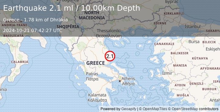 Earthquake AEGEAN SEA (2.1 ml) (2024-10-21 07:42:27 UTC)