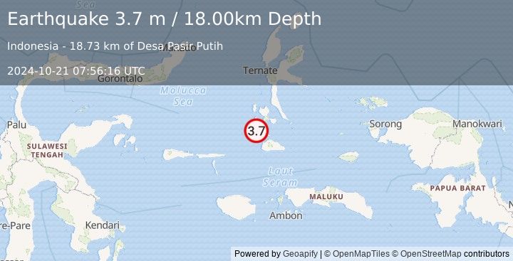 Earthquake KEPULAUAN OBI, INDONESIA (3.7 m) (2024-10-21 07:56:16 UTC)