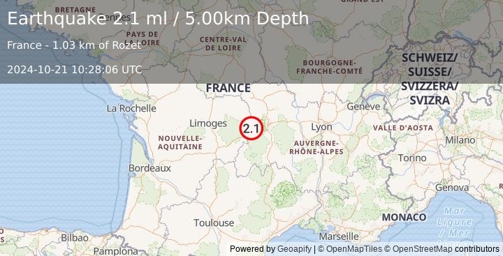 Earthquake FRANCE (2.1 ml) (2024-10-21 10:28:06 UTC)