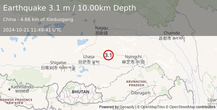 Earthquake EASTERN XIZANG (3.1 m) (2024-10-21 11:49:41 UTC)