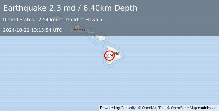 Earthquake ISLAND OF HAWAII, HAWAII (2.3 md) (2024-10-21 13:15:54 UTC)