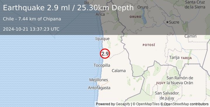 Earthquake TARAPACA, CHILE (2.9 ml) (2024-10-21 13:37:23 UTC)