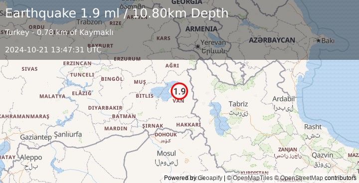 Earthquake EASTERN TURKEY (1.9 ml) (2024-10-21 13:47:31 UTC)