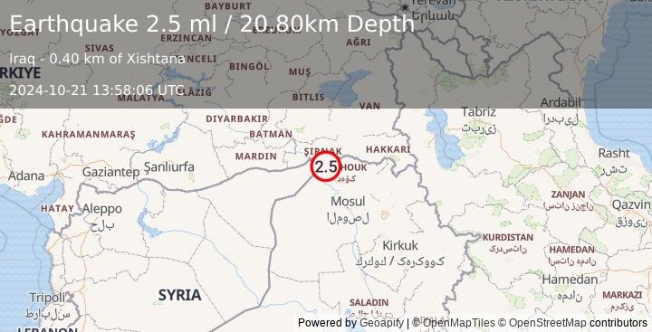 Earthquake TURKEY-SYRIA-IRAQ BORDER REGION (2.5 ml) (2024-10-21 13:58:06 UTC)