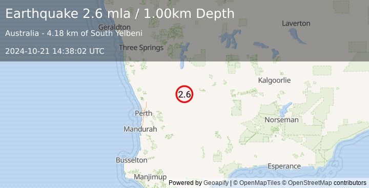 Earthquake WESTERN AUSTRALIA (2.6 mla) (2024-10-21 14:38:02 UTC)