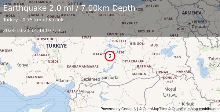 Earthquake EASTERN TURKEY (2.0 ml) (2024-10-21 14:48:07 UTC)