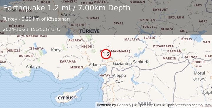 Earthquake CENTRAL TURKEY (1.2 ml) (2024-10-21 15:25:37 UTC)