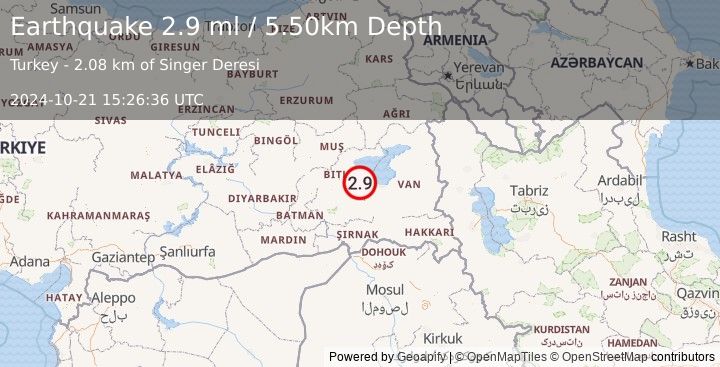 Earthquake EASTERN TURKEY (2.9 ml) (2024-10-21 15:26:36 UTC)