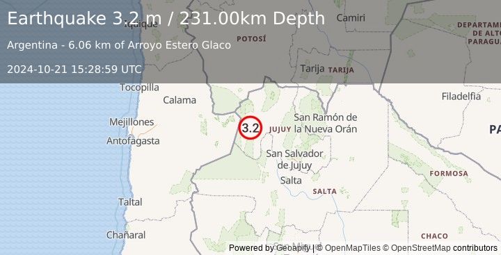 Earthquake JUJUY, ARGENTINA (3.2 m) (2024-10-21 15:28:59 UTC)