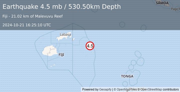 Earthquake FIJI REGION (4.5 mb) (2024-10-21 16:25:10 UTC)