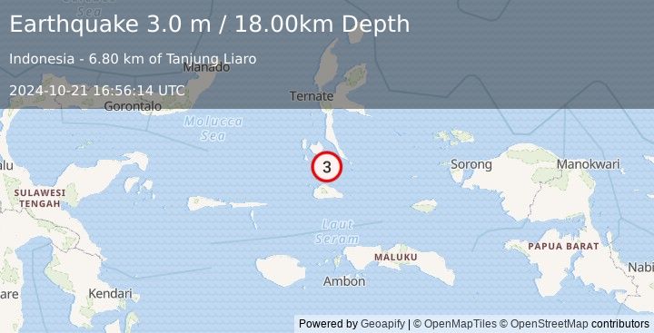 Earthquake HALMAHERA, INDONESIA (3.0 m) (2024-10-21 16:56:14 UTC)