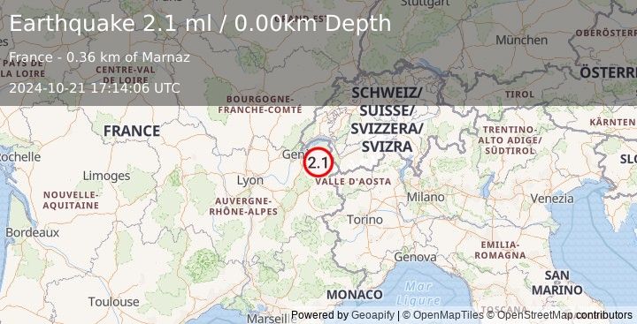 Earthquake FRANCE (2.1 ml) (2024-10-21 17:14:06 UTC)