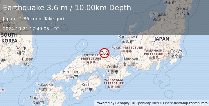 Earthquake WESTERN HONSHU, JAPAN (3.6 m) (2024-10-21 17:49:05 UTC)