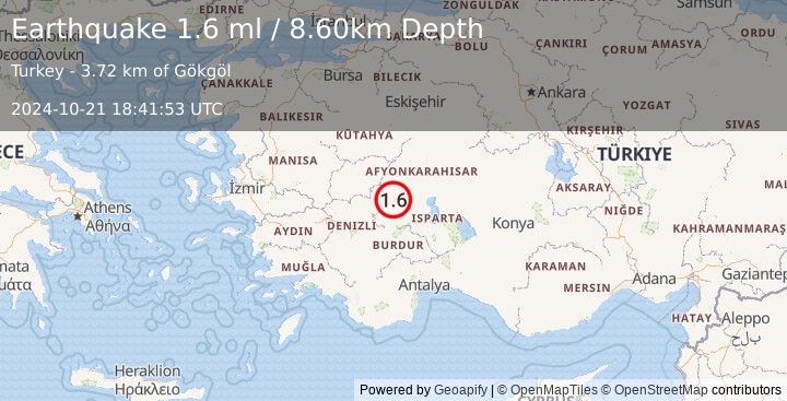 Earthquake WESTERN TURKEY (1.6 ml) (2024-10-21 18:41:53 UTC)