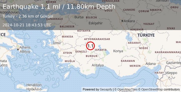 Earthquake WESTERN TURKEY (1.1 ml) (2024-10-21 18:43:53 UTC)