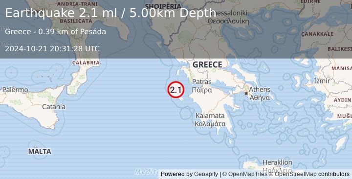 Earthquake GREECE (2.1 ml) (2024-10-21 20:31:28 UTC)