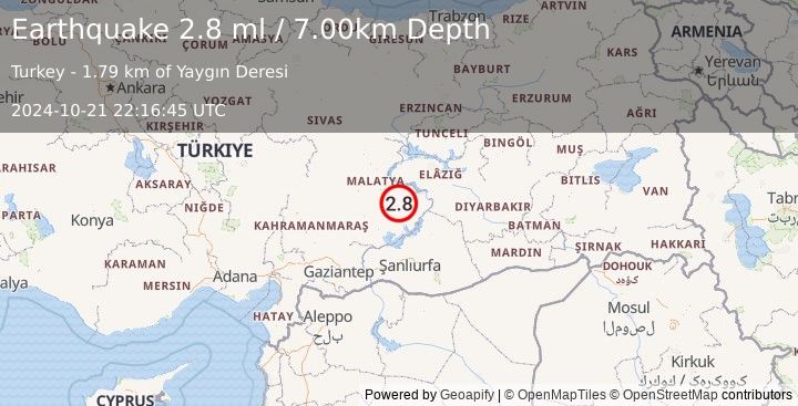 Earthquake EASTERN TURKEY (2.8 ml) (2024-10-21 22:16:45 UTC)