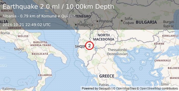 Earthquake ALBANIA (2.0 ml) (2024-10-21 22:49:02 UTC)