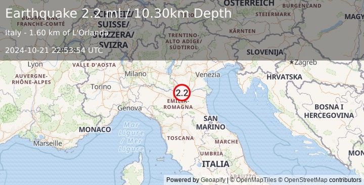 Earthquake NORTHERN ITALY (2.2 ml) (2024-10-21 22:53:54 UTC)