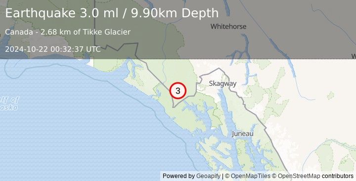 Earthquake BRITISH COLUMBIA, CANADA (3.0 ml) (2024-10-22 00:32:37 UTC)