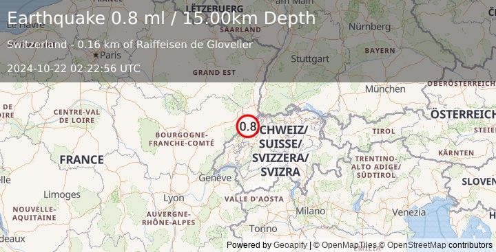 Earthquake SWITZERLAND (0.8 ml) (2024-10-22 02:22:56 UTC)