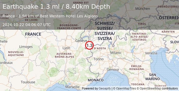 Earthquake FRANCE (1.3 ml) (2024-10-22 04:06:07 UTC)