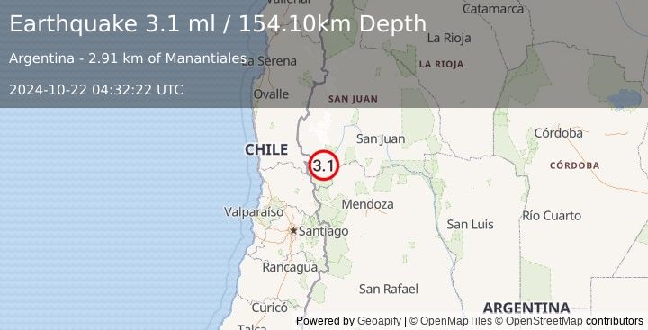 Earthquake SAN JUAN, ARGENTINA (3.1 ml) (2024-10-22 04:32:22 UTC)