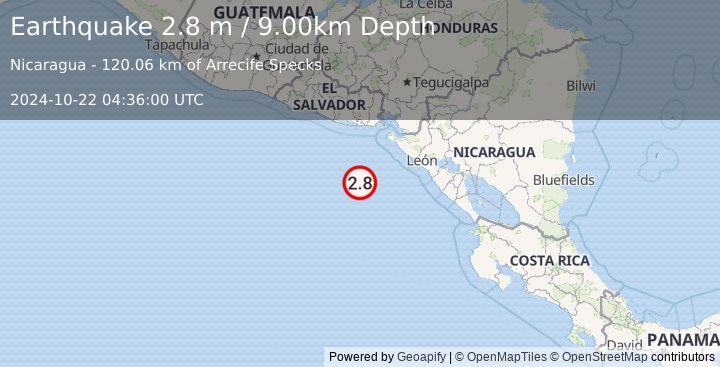 Earthquake OFF COAST OF CENTRAL AMERICA (2.8 m) (2024-10-22 04:36:00 UTC)