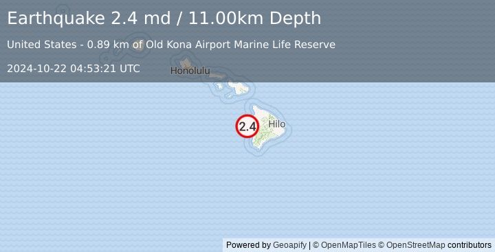 Earthquake HAWAII REGION, HAWAII (2.4 md) (2024-10-22 04:53:21 UTC)