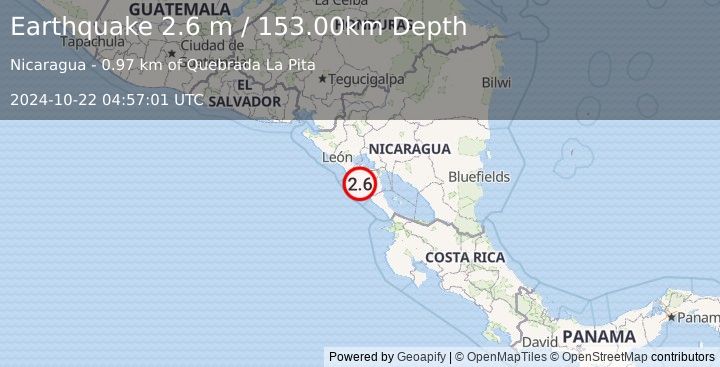 Earthquake NEAR COAST OF NICARAGUA (2.6 m) (2024-10-22 04:57:01 UTC)