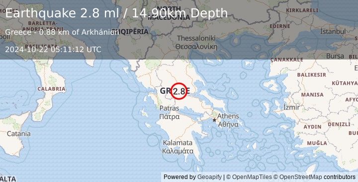 Earthquake GREECE (2.8 ml) (2024-10-22 05:11:12 UTC)