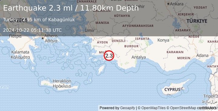 Earthquake DODECANESE IS.-TURKEY BORDER REG (2.3 ml) (2024-10-22 05:11:38 UTC)