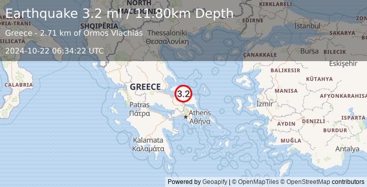 Earthquake GREECE (3.2 ml) (2024-10-22 06:34:22 UTC)