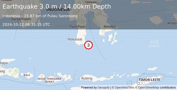 Earthquake SULAWESI, INDONESIA (3.0 m) (2024-10-22 06:35:15 UTC)