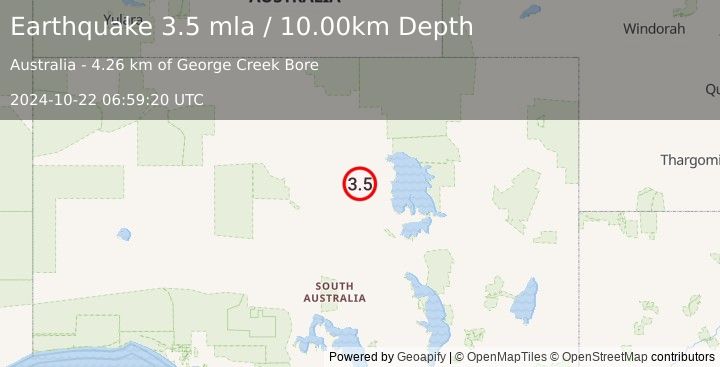 Earthquake SOUTH AUSTRALIA (3.5 mla) (2024-10-22 06:59:20 UTC)