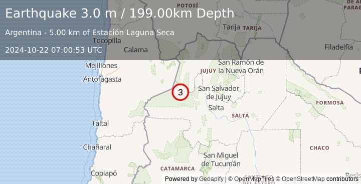 Earthquake SALTA, ARGENTINA (3.0 m) (2024-10-22 07:00:53 UTC)