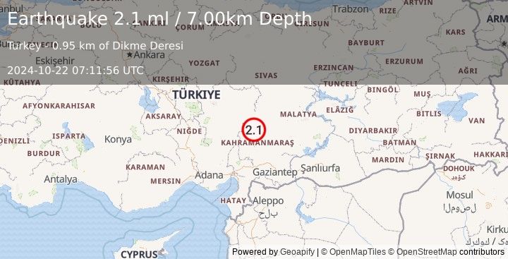 Earthquake CENTRAL TURKEY (2.1 ml) (2024-10-22 07:11:56 UTC)