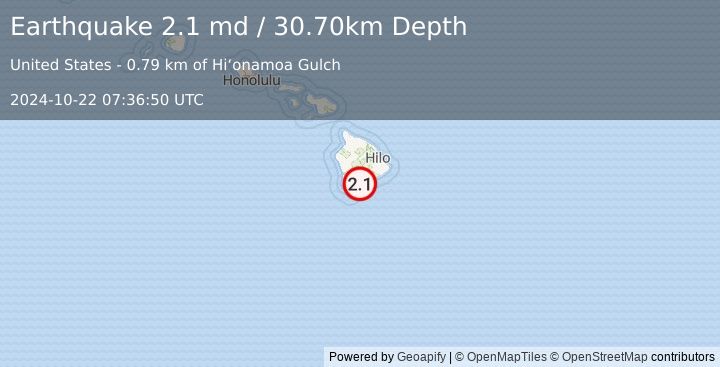 Earthquake ISLAND OF HAWAII, HAWAII (2.1 md) (2024-10-22 07:36:50 UTC)