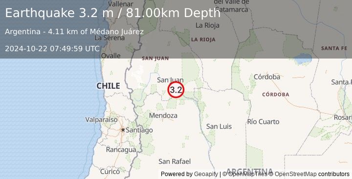 Earthquake SAN JUAN, ARGENTINA (3.2 m) (2024-10-22 07:49:59 UTC)