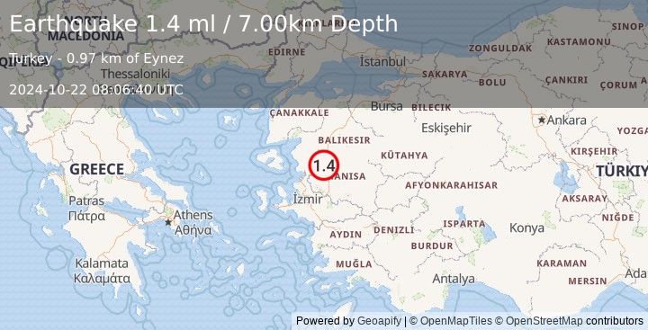 Earthquake WESTERN TURKEY (1.4 ml) (2024-10-22 08:06:40 UTC)