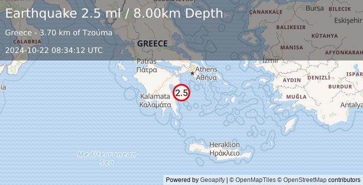 Earthquake SOUTHERN GREECE (2.5 ml) (2024-10-22 08:34:12 UTC)