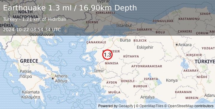 Earthquake WESTERN TURKEY (1.3 ml) (2024-10-22 08:54:34 UTC)