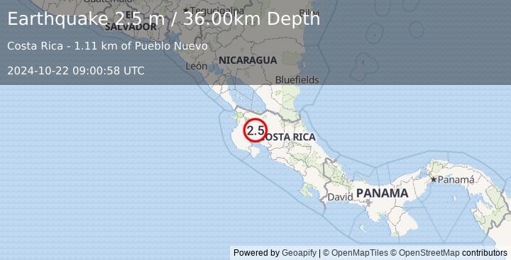 Earthquake COSTA RICA (2.5 m) (2024-10-22 09:00:58 UTC)