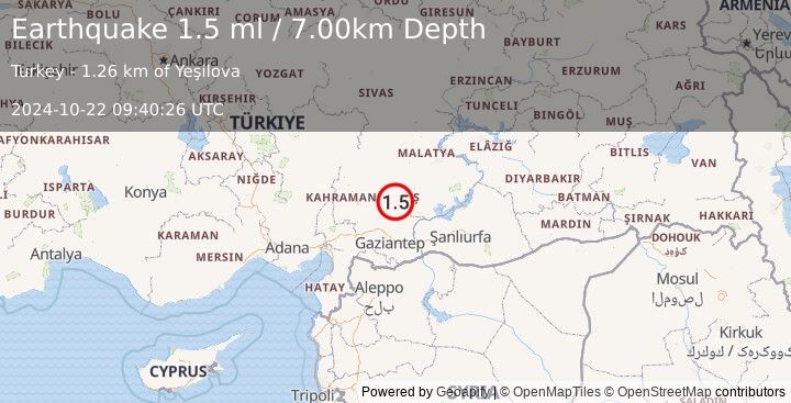 Earthquake CENTRAL TURKEY (1.5 ml) (2024-10-22 09:40:26 UTC)