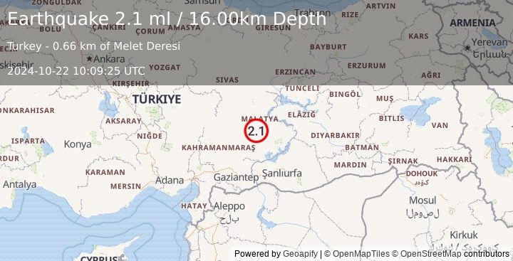 Earthquake EASTERN TURKEY (2.1 ml) (2024-10-22 10:09:25 UTC)