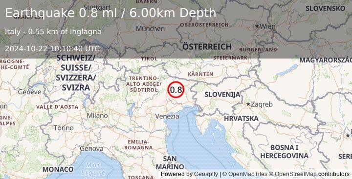 Earthquake NORTHERN ITALY (0.8 ml) (2024-10-22 10:10:40 UTC)