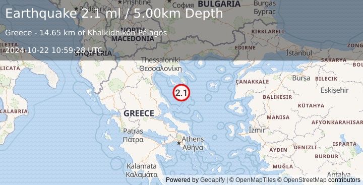 Earthquake AEGEAN SEA (2.1 ml) (2024-10-22 10:59:28 UTC)