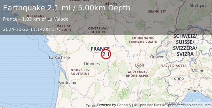 Earthquake FRANCE (2.1 ml) (2024-10-22 11:14:08 UTC)